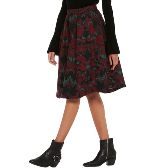 Scotch & Soda Floral Mid Rise A-Line Pleated Black Red Midi Skirt Size XS - Picture 13 of 14